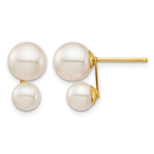 and Round Freshwater Cultured Double Pearl Post Earrings - WBC