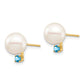 8- Round Freshwater Cultured Pearl and .18BT Swiss Blue Topaz Post Earrings - WBC