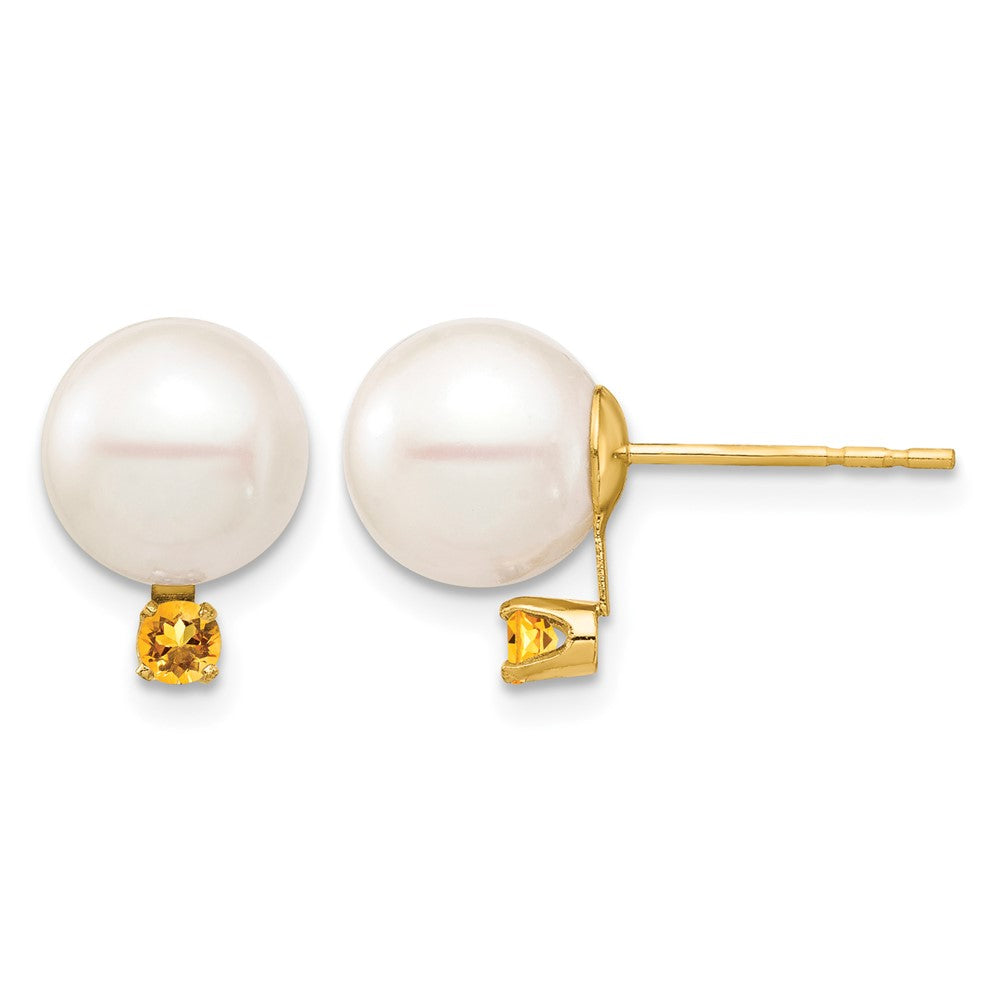 8- Round Freshwater Cultured Pearl and .14CI Citrine Post Earrings - WBC