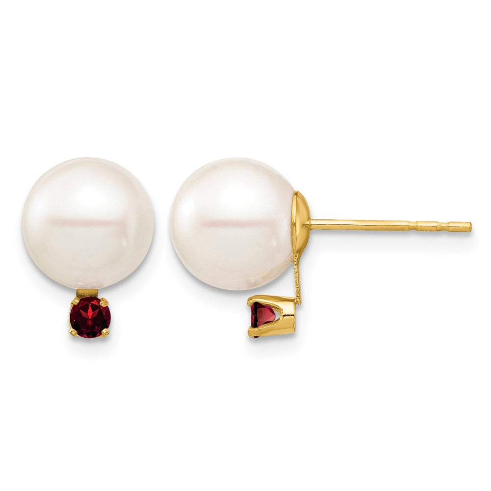 8- Round Freshwater Cultured Pearl and .18GA Garnet Post Earrings - WBC