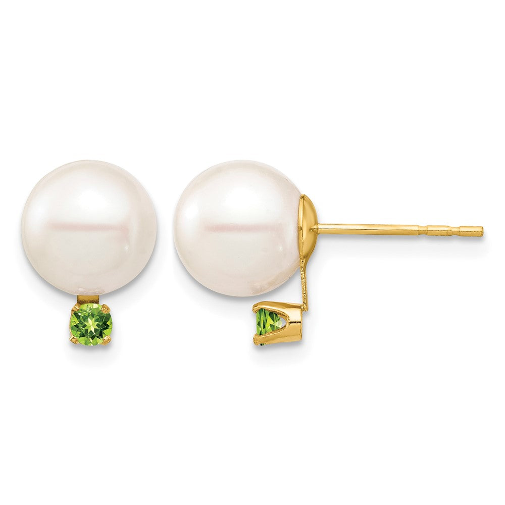 8- Round Freshwater Cultured Pearl and .14PE Peridot Post Earrings - WBC