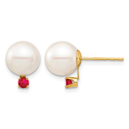 8- Round Freshwater Cultured Pearl and .18RU Ruby Post Earrings - WBC