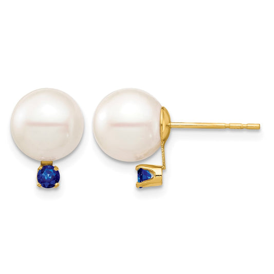 8- Round Freshwater Cultured Pearl and .18SA Sapphire Post Earrings - WBC