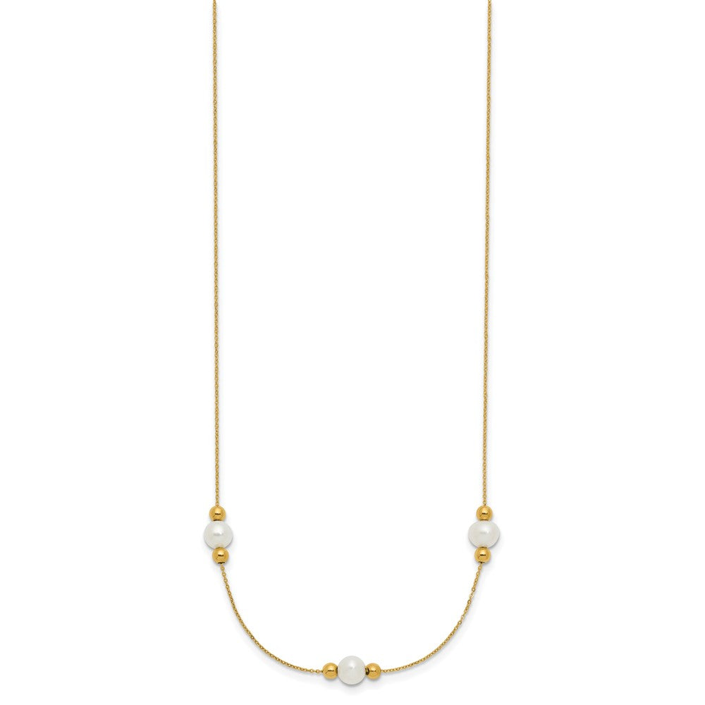 Polished Round Freshwater Cultured Pearl and Bead 3-Station Necklace Plus Extender - WBC