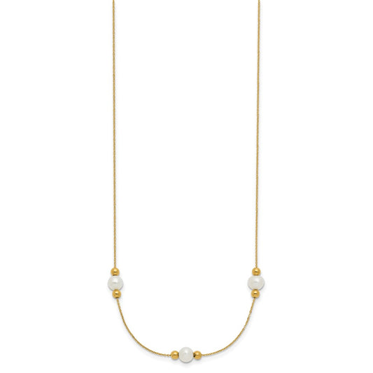 Polished Round Freshwater Cultured Pearl and Bead 3-Station Necklace Plus Extender - WBC