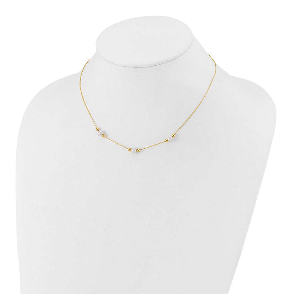 Polished Round Freshwater Cultured Pearl and Bead 3-Station Necklace Plus Extender - WBC