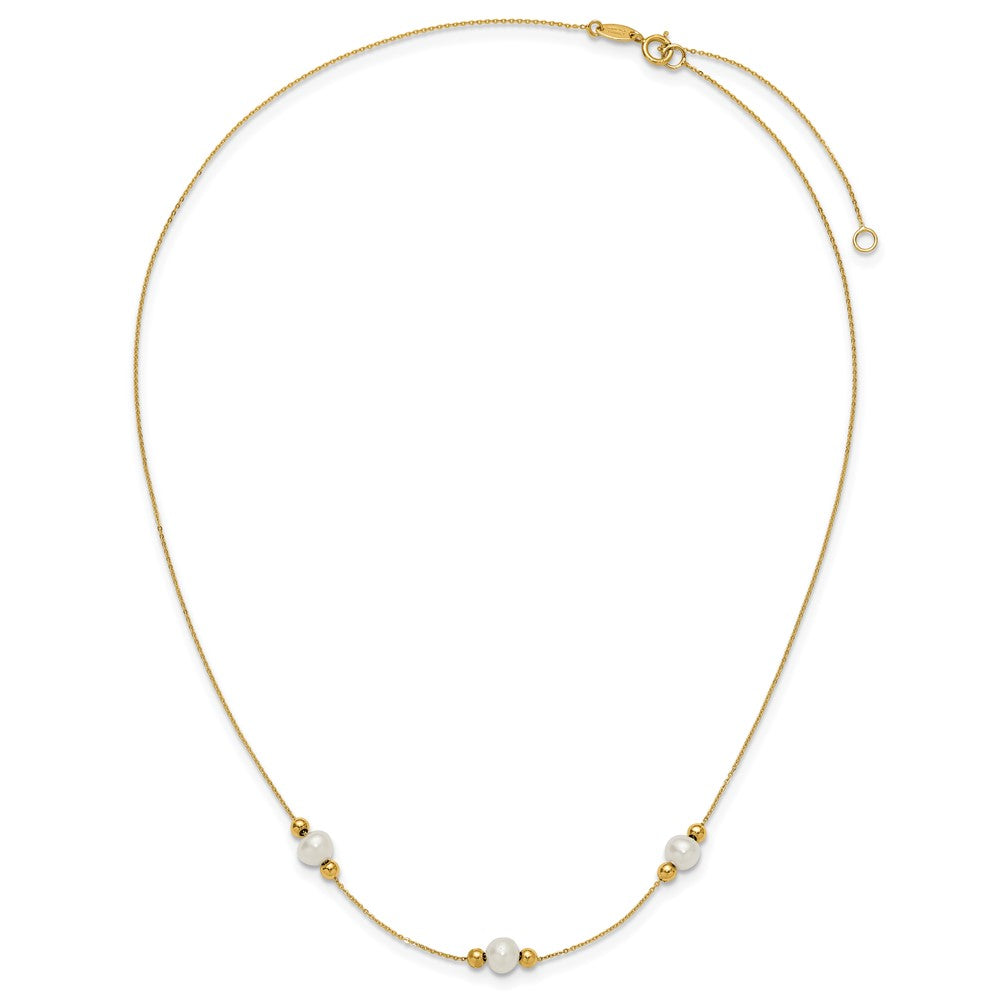 Polished Round Freshwater Cultured Pearl and Bead 3-Station Necklace Plus Extender - WBC