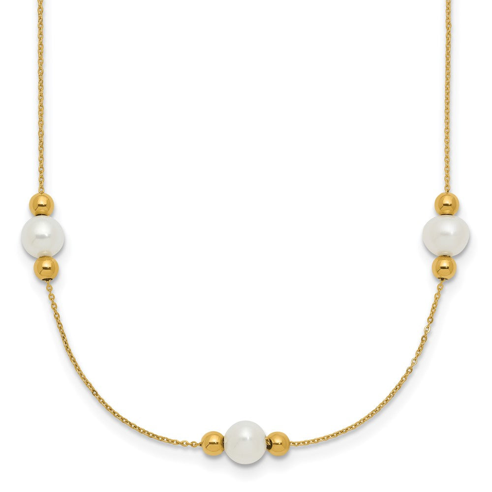 Polished Round Freshwater Cultured Pearl and Bead 3-Station Necklace Plus Extender - WBC