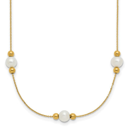 Polished Round Freshwater Cultured Pearl and Bead 3-Station Necklace Plus Extender - WBC