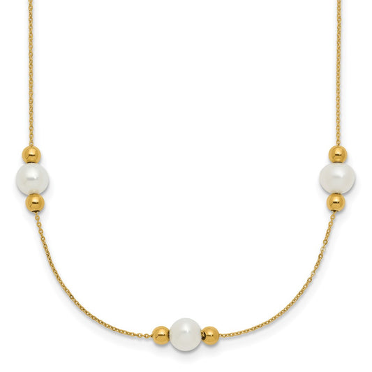 Polished Round Freshwater Cultured Pearl and Bead 3-Station Necklace Plus Extender - WBC