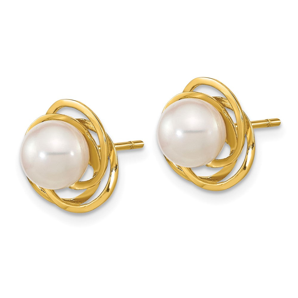 6- Round Akoya Saltwater Cultured Pearl Love Knot Post Earrings - WBC