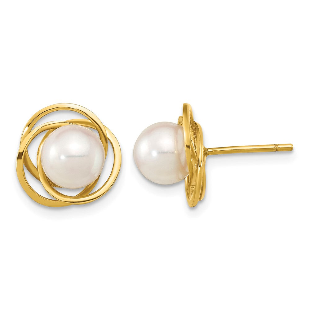6- Round Akoya Saltwater Cultured Pearl Love Knot Post Earrings - WBC