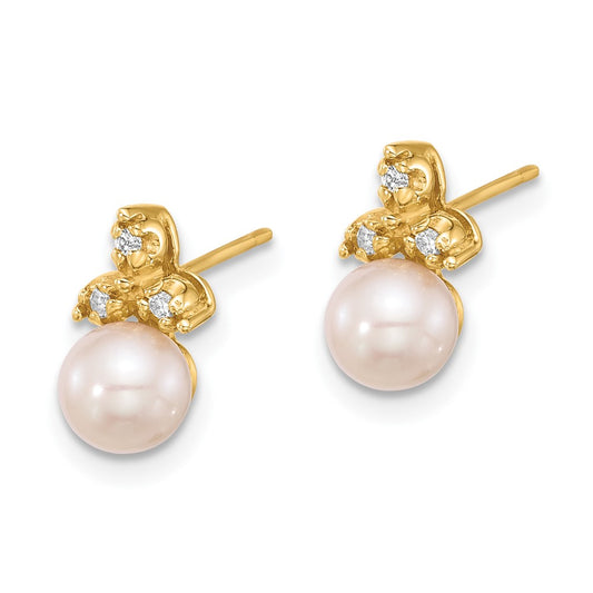 5- Button Freshwater Cultured Pearl and .06 Carat Diamond Post Earrings - WBC