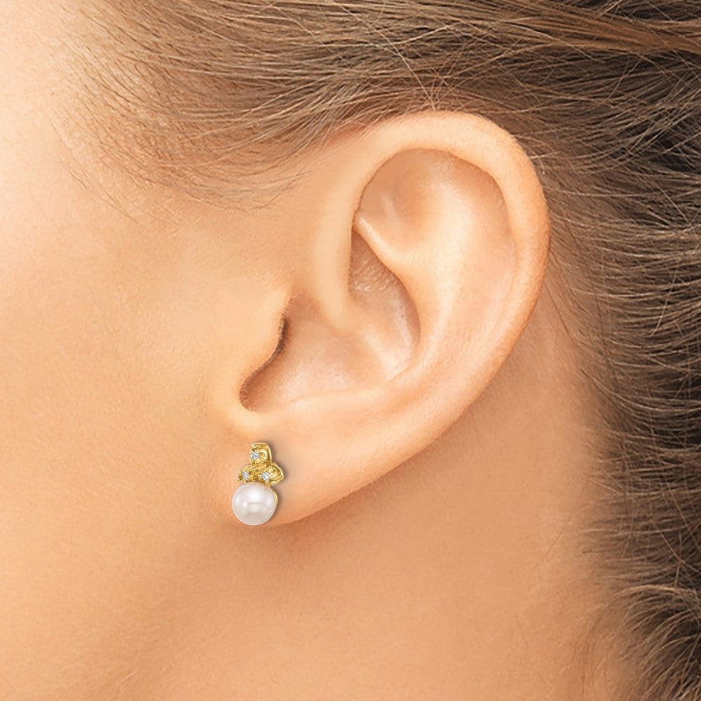 5- Button Freshwater Cultured Pearl and .06 Carat Diamond Post Earrings - WBC