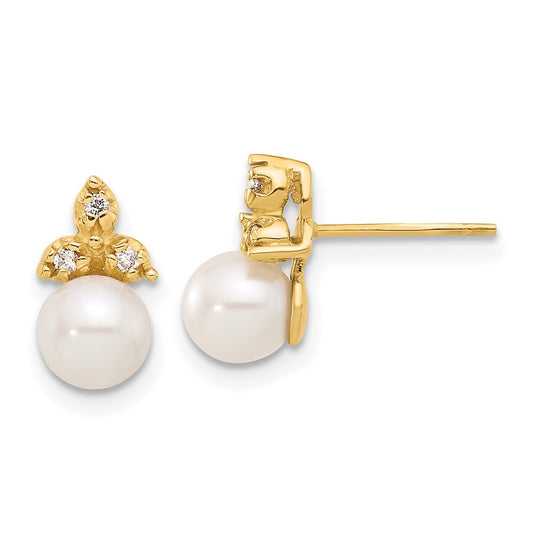 5- Button Freshwater Cultured Pearl and .06 Carat Diamond Post Earrings - WBC