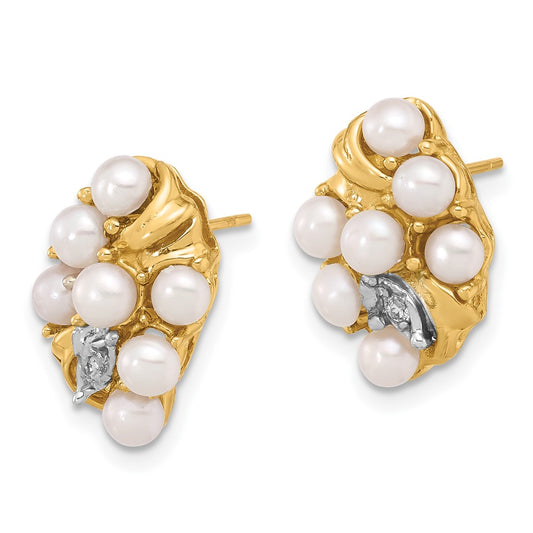 3- Button Freshwater Cultured Pearl and .02 Carat Diamond Post Earrings - WBC