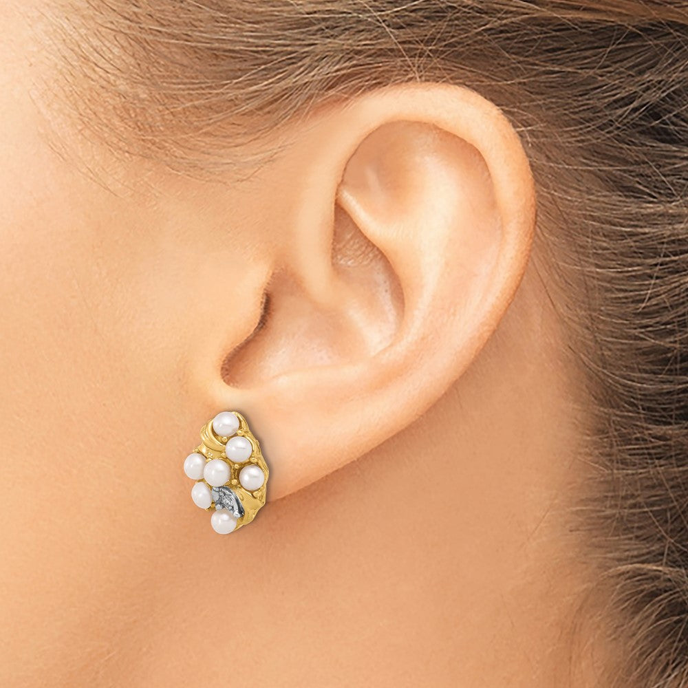 3- Button Freshwater Cultured Pearl and .02 Carat Diamond Post Earrings - WBC
