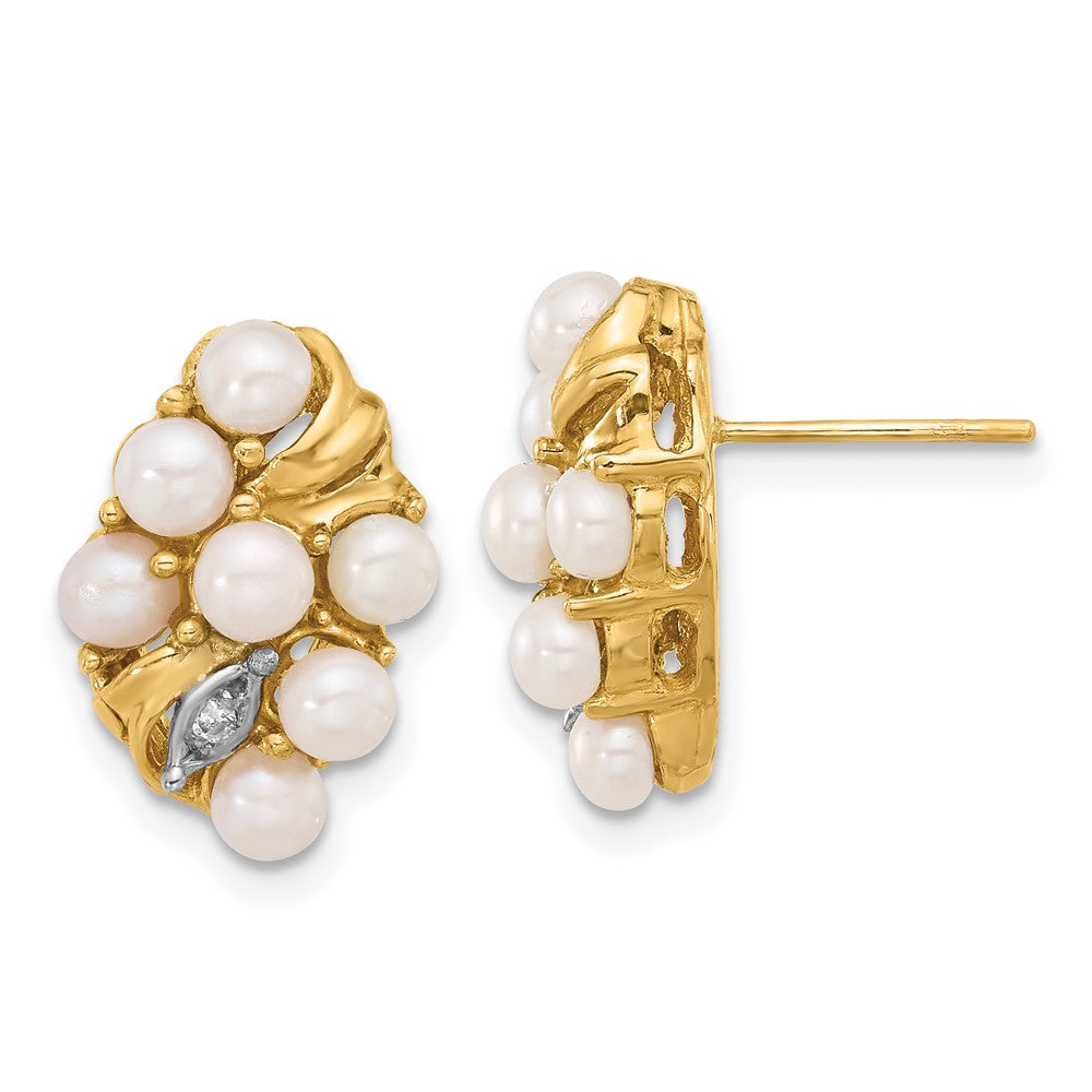 3- Button Freshwater Cultured Pearl and .02 Carat Diamond Post Earrings - WBC