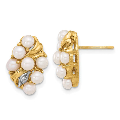 3- Button Freshwater Cultured Pearl and .02 Carat Diamond Post Earrings - WBC