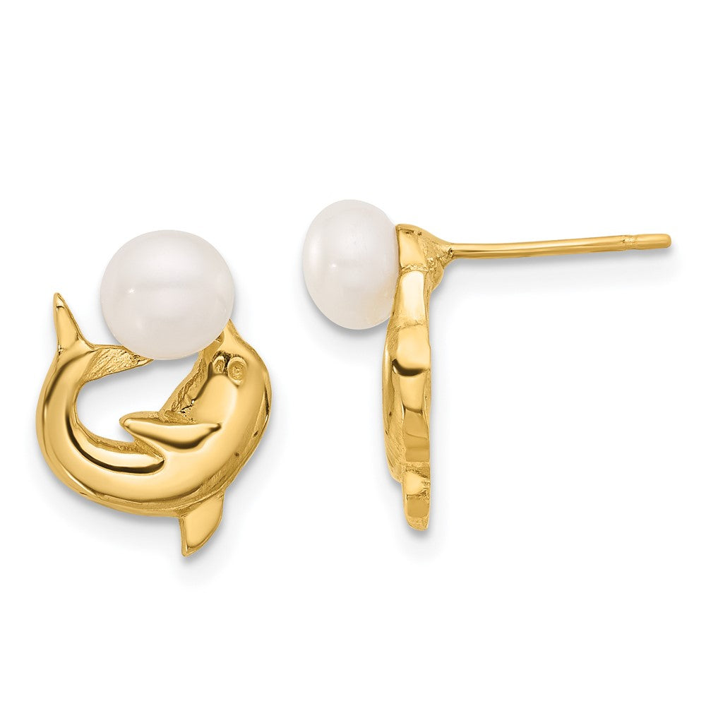 5- Button Freshwater Cultured Pearl Dolphin Post Earrings - WBC