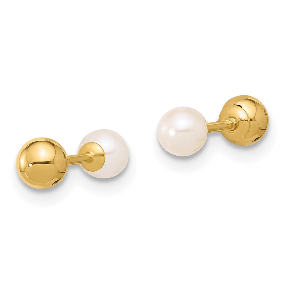 3- Round Freshwater Cultured Pearl Front and Back Ball Post Screwback Earrings - WBC