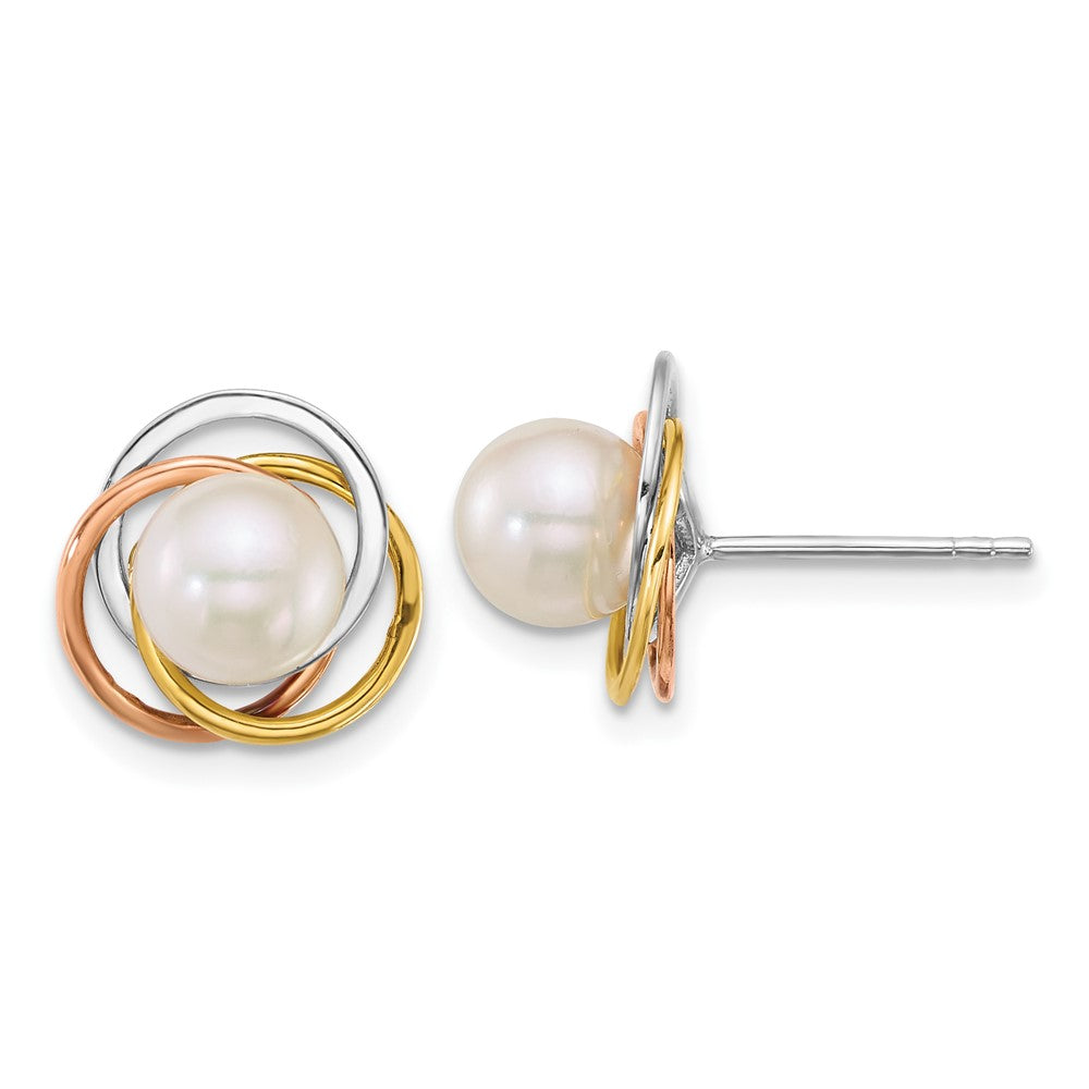 Tri-color Polished 6- Round South Sea Saltwater Cultured Pearl Love Knot Post Earrings - WBC