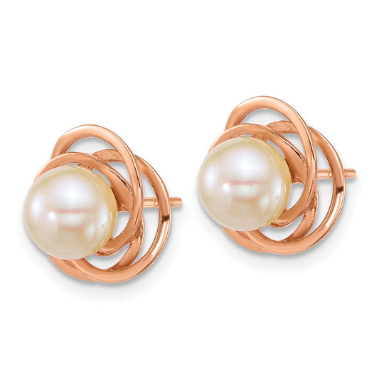 Polished 6- Round South Sea Saltwater Cultured Pearl Love Knot Post Earrings - WBC