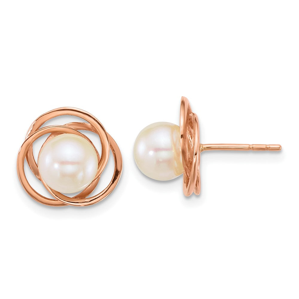 Polished 6- Round South Sea Saltwater Cultured Pearl Love Knot Post Earrings - WBC