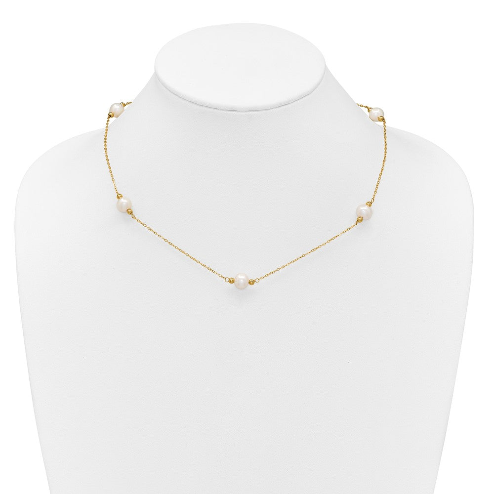 Polished 8- Near-Round Freshwater Cultured Pearl 5-Station Necklace - WBC