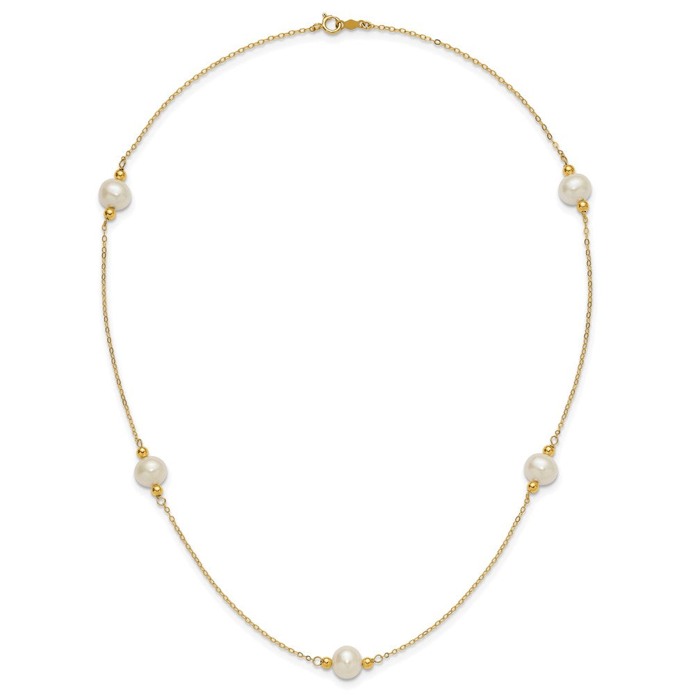 Polished 8- Near-Round Freshwater Cultured Pearl 5-Station Necklace - WBC