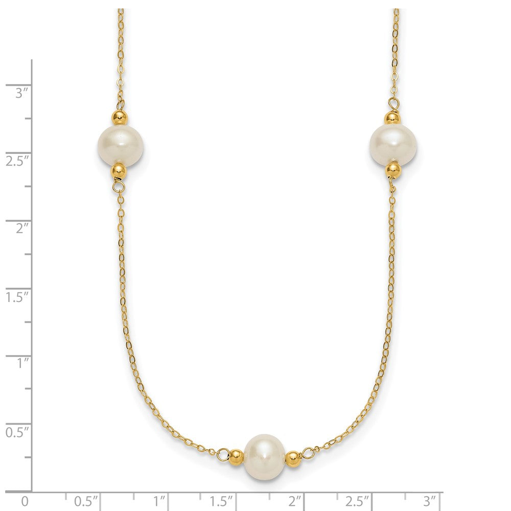Polished 8- Near-Round Freshwater Cultured Pearl 5-Station Necklace - WBC