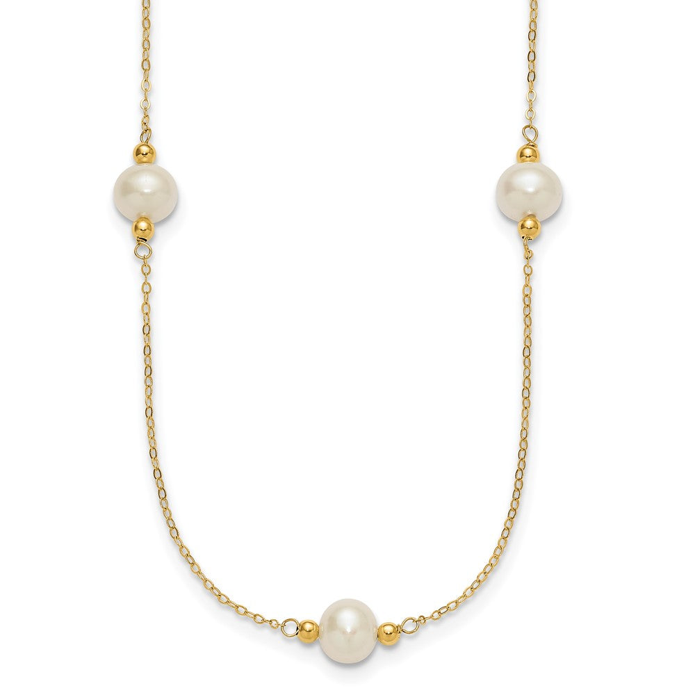 Polished 8- Near-Round Freshwater Cultured Pearl 5-Station Necklace - WBC