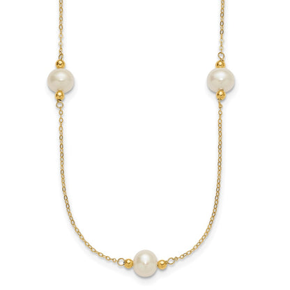 Polished 8- Near-Round Freshwater Cultured Pearl 5-Station Necklace - WBC