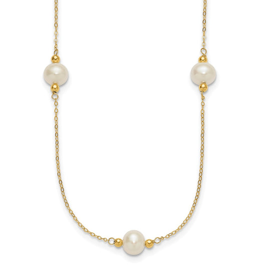 Polished 8- Near-Round Freshwater Cultured Pearl 5-Station Necklace - WBC