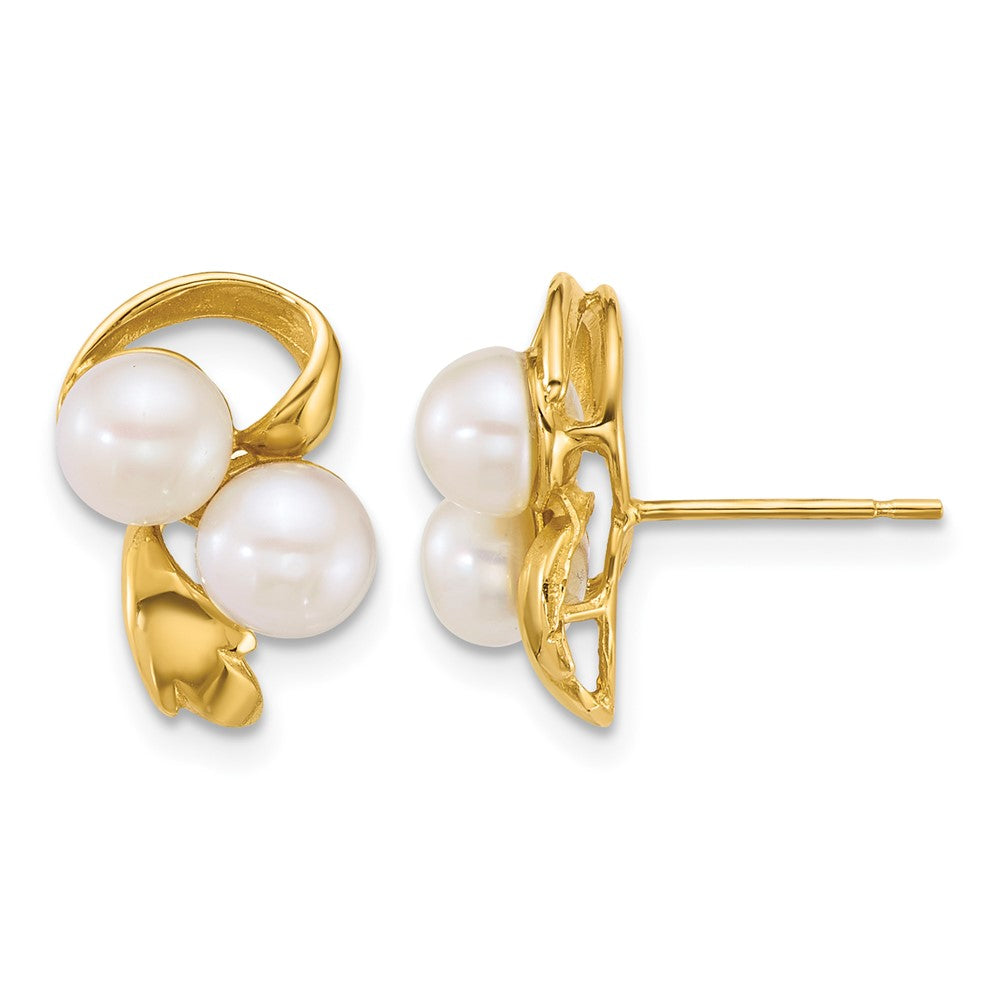 Polished 5- Button Freshwater Cultured 2-Pearl Post Earrings - WBC