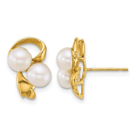 Polished 5- Button Freshwater Cultured 2-Pearl Post Earrings - WBC