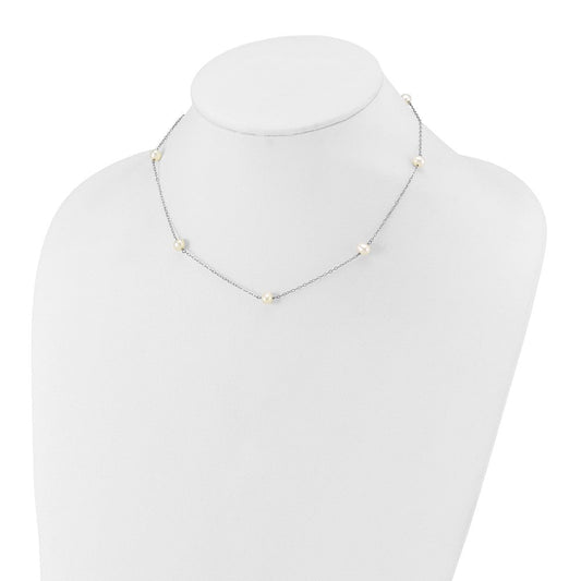 14K White Gold 5mm Round Freshwater Cultured Pearl 7-Station Necklace