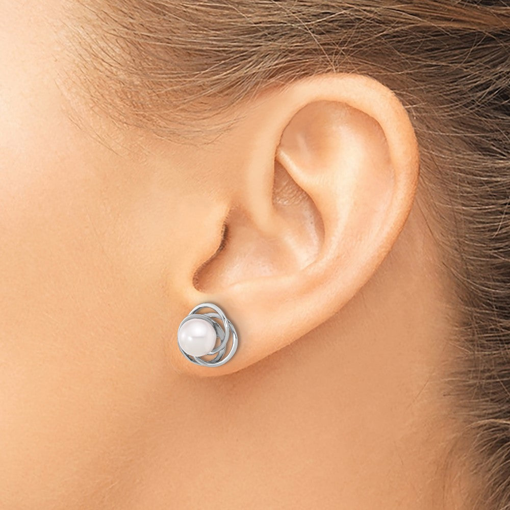 6- Round Akoya Saltwater Cultured Pearl Love Knot Post Earrings - WBC