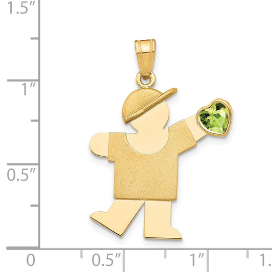 The Kids Boy with Light Green CZ August Birthstone Engravable Kiss Charm - WBC