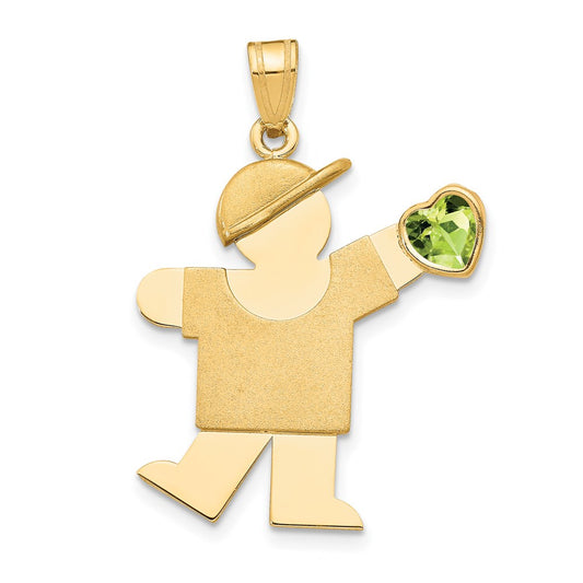 The Kids Boy with Light Green CZ August Birthstone Engravable Kiss Charm - WBC