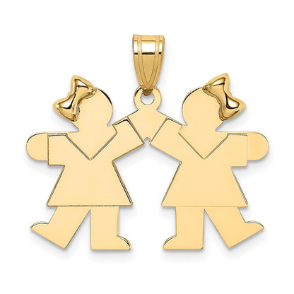 The Kids Solid Engravable Small Double Girls Kiss Charm - WBC