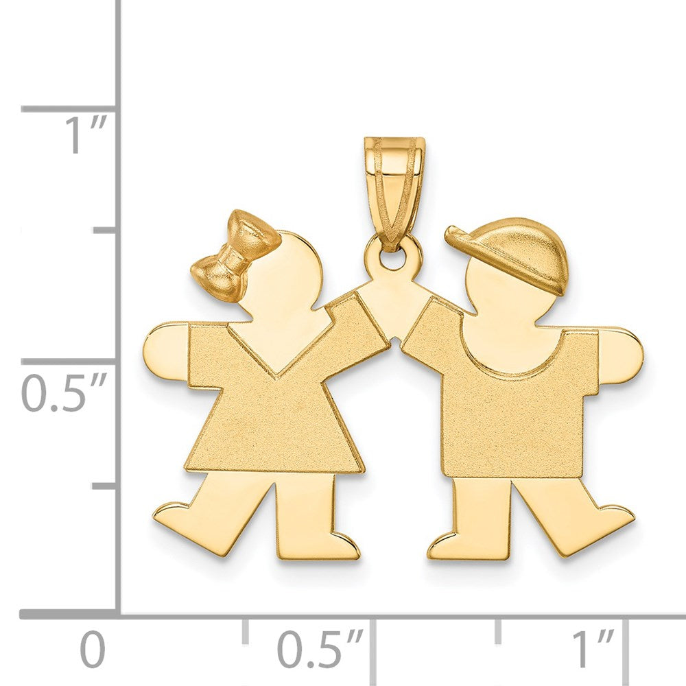 The Kids Solid Engravable Small Girl on Left and Boy on Right Kiss Charm - WBC