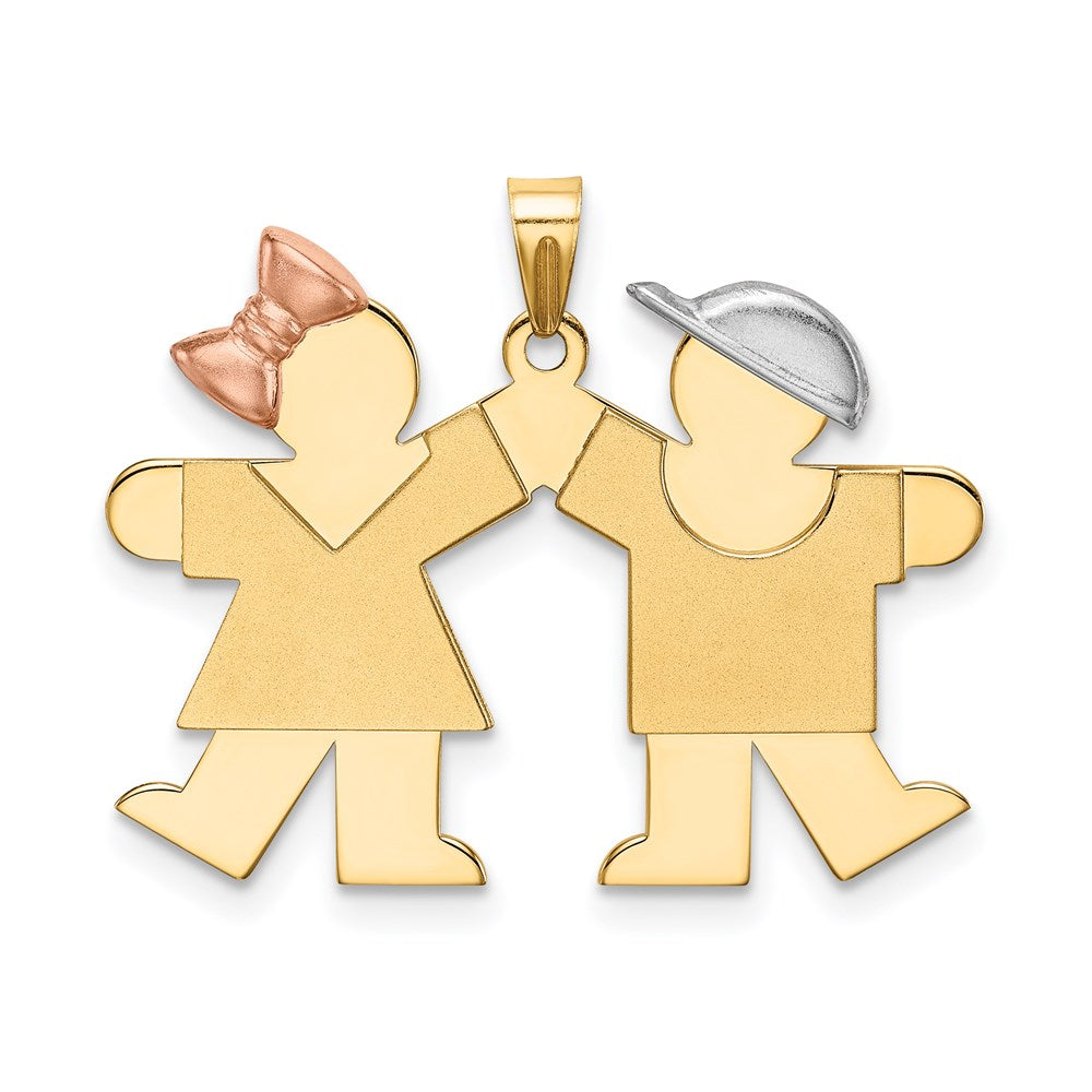 Tri-color The Kids Small Girl on Left and Boy on Right Engravable Kiss Charm - WBC
