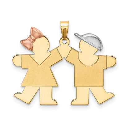 Tri-color The Kids Small Girl on Left and Boy on Right Engravable Kiss Charm - WBC