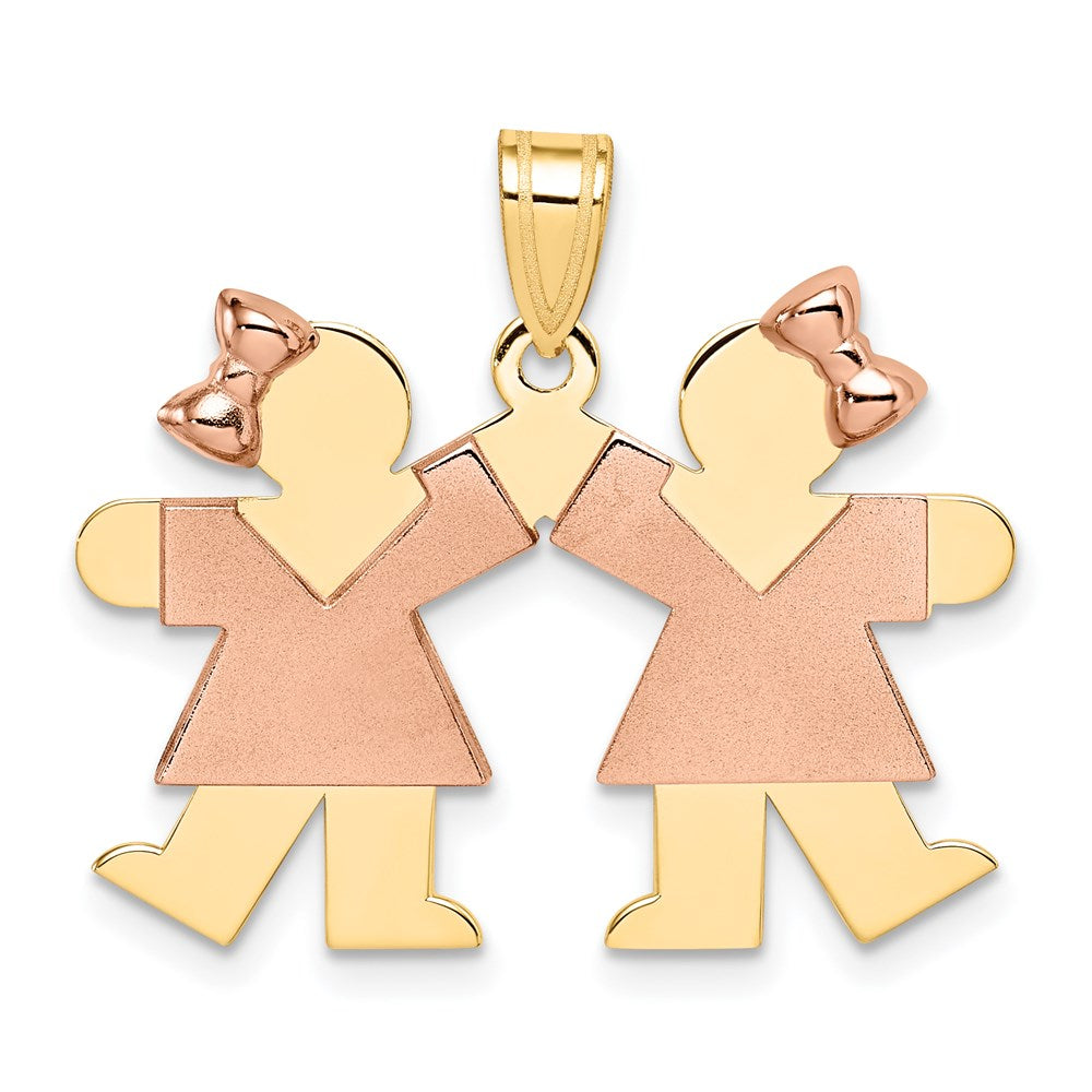 Two-tone The Kids Small Double Girls Engravable Kiss Charm - WBC