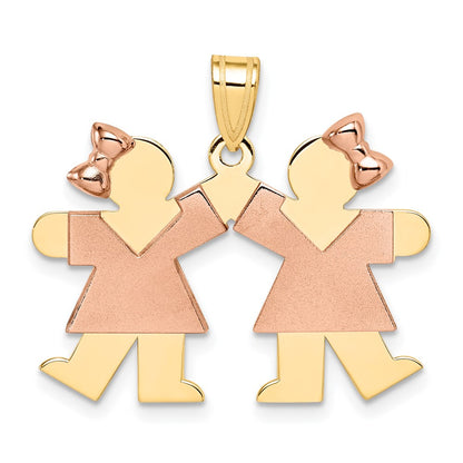 Two-tone The Kids Small Double Girls Engravable Kiss Charm - WBC