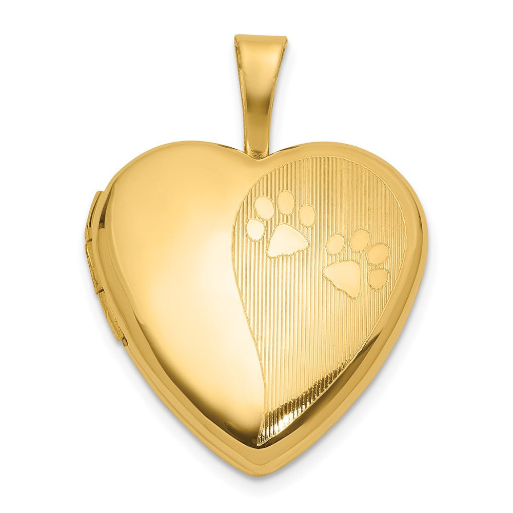 Textured and Polished Paw Prints Heart Locket - WBC