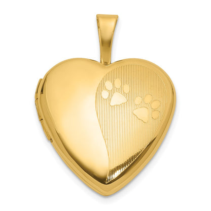 Textured and Polished Paw Prints Heart Locket - WBC