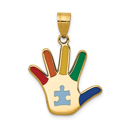 Enameled Autism with Puzzle Piece Handprint Pendant - WBC