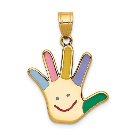 Enameled Autism with Happy Face Handprint Pendant - WBC